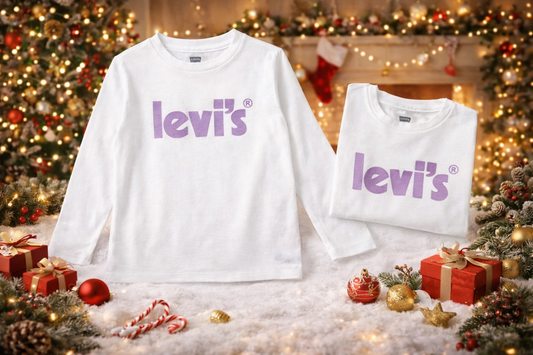 T-shirt manches longues enfant Levi’s – Blanc, logo violet 14 ans
